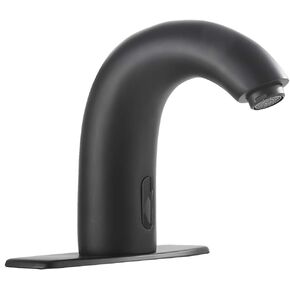 Automatic Bathroom Sink Faucet with Hole Cover Plate Touchless Sensor Dual Powered Matte Black Vanity Faucets Hands Free Bathroom Water Tap with Control Box and Temperature Mixer Deck Mount