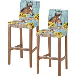 QueenKer Bar Stool Covers with Backs, Stretch Washable Bar Stool Chair Cover Slipcovers Solid Color Dark Olive Green Removable Counter Stool High Chair Covers for Pub, Dining Room, Cafe,Set of 4