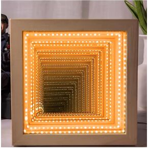 LED Infinity Mirror Display Box Frame Display Cabinet with Light Memory Box Figure Souvenir Souvenir Award Bouquet Photo (9.1x9.1x4.7 in)