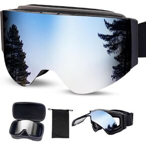 Ski Goggles Frameless Flip Up Snow Goggles for Men and Women, Anti-Fog UV Snowboard Goggles, Adult Ski Goggles