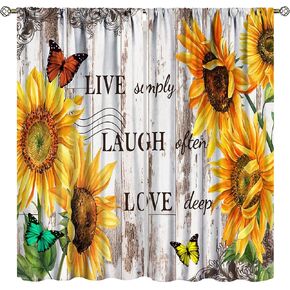 Sunflower Window Curtains,Butterflies Dancing On Sunflower Flowers are Suitable for Bedroom Kitchen Living Room Shading Curtains, Home Wall Decoration Curtains, 2 Panels 42x45 Inch