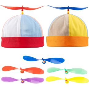 Framendino, 2 Pack Adult Propeller Cap with 5 Replaceable Bamboo Dragonflies Helicopter Hat Rainbow