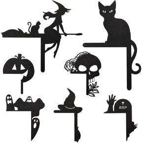 7 Pieces Halloween Door Corner Sign Decoration, Black Wooden Door Frame Decoration Halloween Theme Witch Skull Head Ghost Pumpkin Cat Hat Horror Pattern Suitable For Door Corner Window Corner
