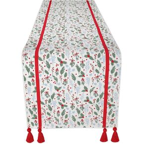 Folkulture Christmas Table Runner 90 Inches Long, 100% Cotton Rustic Farmhouse Style Table Runner for Table Décorations, Dining or Coffee Runner for Table Christmas Theme for Décor( Mistletoe Red )