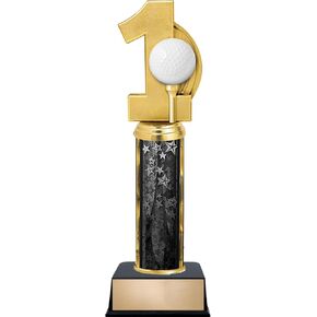 Customizable 11" Golf Ball Hole in One Black Star Trophy Award, Engrave Now