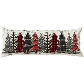 AVOIN colorlife Watercolor Red and Black Buffalo Plaid Christmas Trees Long Lumbar Pillow Cover 14 x 36 Inch, Winter Holiday Long Body Pillow Case for Bed Sofa Bench