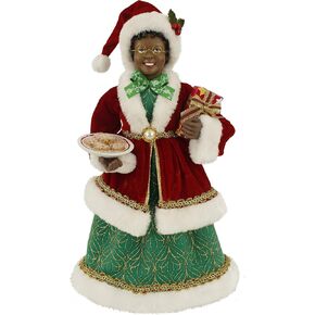 Windy Hill Collection 16" Inch Standing Traditional Red & Green Ethnic African American Mrs. Santa Claus Christmas Figurine Figure Decoration 161073