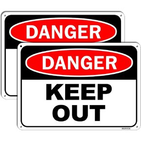2 Pack Danger Keep Out Sign, 10"x 7" Rust Free Reflective Aluminum Metal Sign, Fade Resistant, Waterproof, Easy to Mount