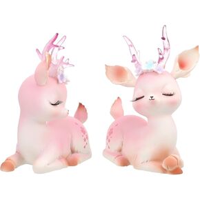 WINOMO 2pcs Deer Figurines Miniature Deer Family Figures Mini Reindeer Sculpture Statues Christmas Desktop Ornament for Gifts Home Office Car Decor