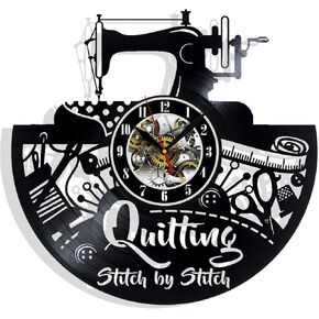 Quilting Sewing Machine Stitch by Stitch Vinyl Record Wall Clock Surprise Ideas Best Friends Birthdays Art Home Room Decor Gift for Birthday Holiday Christmas 12" LP Clock Black