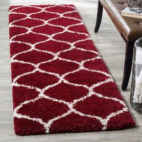 SAFAVIEH Hudson Shag Collection Runner Rug - 2'3" x 8', Red & Ivory, Moroccan Ogee Trellis Design, Non-Shedding & Easy Care, 2-inch Thick Ideal for High Traffic Areas in Living Room, Bedroom (SGH280R)