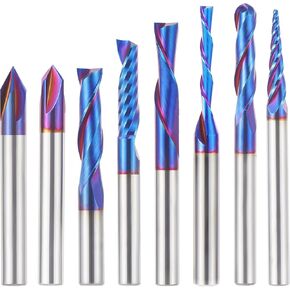 HQMaster CNC Router Bits 1/4 Inch Shank Carving Bit Set for Wood Detail Profile V Groove Engraving Solid Carbide CNC Router Bit Collection