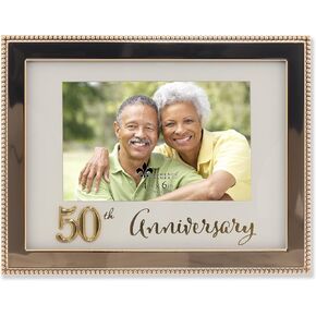 4x6 Gold Beaded Metal 50th Anniversary Picture Frame