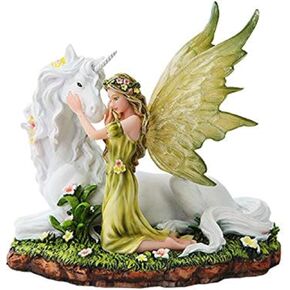 PTC 7 Inch Green Winged Fairy with Magical Unicorn Statue Figurine