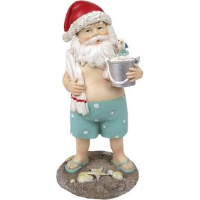 Needzo Beach Themed Santa Figurine, Saint Nicholas by The Sea Statue, Nautical Christmas Decoration, 5 Inches