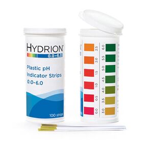 9200 Hydrion Spectral Plastic pH Test Strips, 0.0 - 6.0, 100 strips/vial (case of 6 vials)