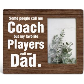 TSUYAWU Coach Dad Gifts, Gifts for Dad Birthday Father's Day Christmas, Rustic My Favorite Players Call Me Dad Wood Picture Frame 8 x 10 Inch Tabletop and Wall Mounting (Display Photo 4 x 6 Inch)