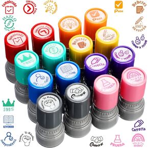 Jetec 16 Pcs Spanish Teacher Stamps Self Inking Stamps for Teachers Teacher Gifts Motivation Grading Stamps for School Classroom Elementary Kid Signature Homework Reward Supplies (Rectangular)