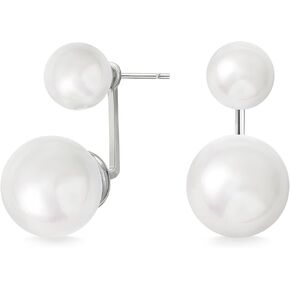 SWEETV Pearl Earrinsg for Women,Gold Plated Pearl Drop Dangle Earrings,Pearl Ear Jacket Earrings, Dainty Pearl Front Back Stud Earrings for Women, Birthday Gift for Her