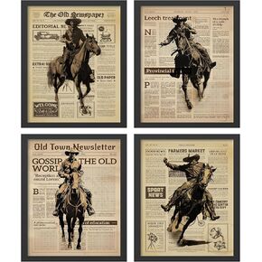 Hxlac Vintage Western Wall Art Prints Set of 4 UNFRAMED - Western Wall Decor, Western Pictures Wall Decor, Western Home Living Room Decor, Vintage Western Decor (8x10 Inches)