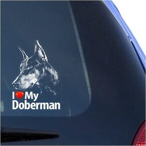 I Love My Doberman Clear Vinyl Decal Sticker for Window, Dobermann Pinscher Sign Art Print