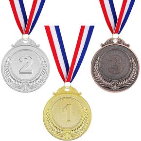 3pcs Award Medals with Neck Ribbon,1st 2nd 3rd Place Medals Awards, Winner Gold Silver Bronze Award Medals Olympic Style Metal Winner Awards, 2Inches