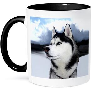 3dRose Siberian Husky-Two Tone Black Mug, 11 oz, Multicolored