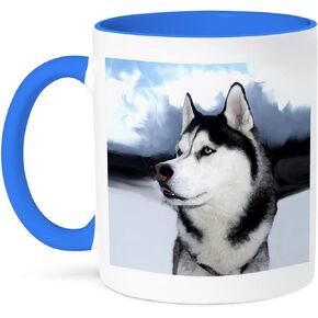 3dRose Siberian Husky-Two Tone Black Mug, 11 oz, Multicolored