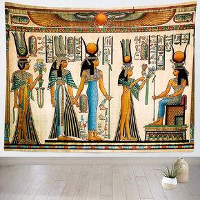 Loccor Egyptian Painting Tapestry Queen Nefertari Making an Offering to Isis Wall Tapestry Nefertalis Tomb Thebes Wall Hanging Gods of Ancient Egypt Mural for Bedroom Living Room Dorm Decor 60x40inch