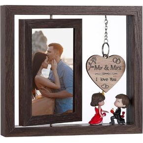 إطار صورة السيد والسيدة - إطار صورة زفاف دوار مقاس 4 × 6 - هدية ملهمة للعروسين، مثالية للذكرى السنوية، وشهر العسل، وحفلات الزفاف، وهدية الزفاف (أبيض) in Kuwait