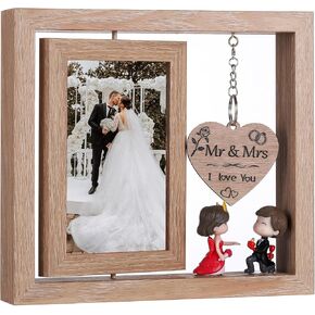 Mr and Mrs Picture Frame - 4x6 Rotating Wedding Picture Frame - Inspirational Gift for Newlyweds, Perfect for Anniversary, Honeymoon, Bridal Shower, Wedding Present(White)