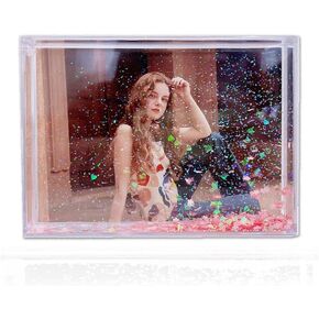 Liquid Floating Water Pink Glitter Photo Frame with Glitter Liquid for Gift (5X7Inch) Pink