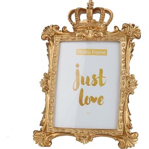 Kaolituis Gold Crown Photo Frame, 6inch Resin Picture Frame with Kickstand - Vintage Picture Frame for Portrait or Couple Photos