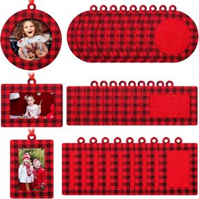Jetec 30 Pcs Christmas Photo Frame Ornaments with Rope Mini Felt Hanging Picture Frame Round Square Rectangle Photo Frame Xmas Tree Decoration for Holiday Party Decor(Glitter)