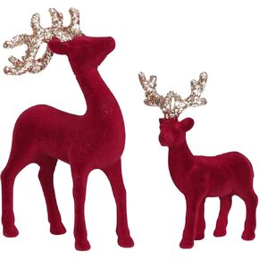2 Pcs Christmas Reindeer Figurines Decorations Deer Statues Elk Sculpture Simulation Craft Reindeer Figurines Xmas Elk Ornaments Dolls for Home Table Cabinets Decoration Holiday Party Supplies