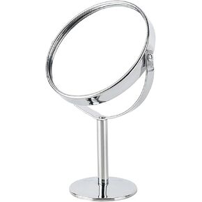 1 PC Portable Double-Sided Magnifying Glass 1x 2X Magnifying Glass Silver Makeup Mirror Vertical Bathroom Makeup Mirror Metal Makeup Mirror 360° Rotating Portable Small Mirror (Round)