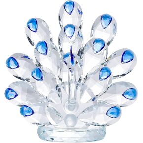 YWHL Handmade Crystal Glass Peacock Figurine Decor, Blue Peacock Gifts for Women, Glass Art Animal Collectible Figurines for Home Decorations