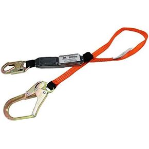 SPLD002 6 ft Energy-Absorbing Single Leg Lanyard with Snap Hook and Rebar Hook (Orange)