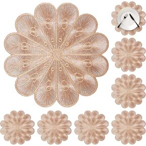Fall Leaf Placemats Set of 8,Thanksgiving Placemats Harvest Maple Placemats 16X17inch for Party, Holiday and Wedding Table Decor（Champagne Gold）