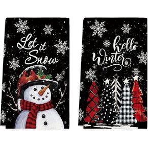Artoid Mode Black Snowman Let It Snow Xmas Trees Hello Winter Kitchen Towels Dish Towels, 18x26 Inch Daily Seasonal Christmas Decoration Hand Towels Set of 2