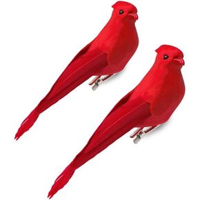 Cardinal Red Birds with Clips - Bird Ornaments or Wreath Embellishment - 2 Piece