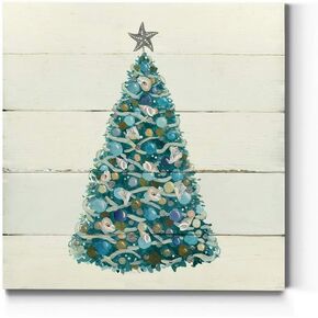 Renditions Gallery Jingle Shells Wreath Wall Art, Cute Christmas & Winter Artwork, Colorful Ocean & Beach Theme, Premium Gallery Wrapped Canvas Decor, Ready to Hang, 10 in H x 10 in W, Made in America