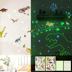 SNAIL GARDEN 688PCS Glow in The Dark Dinosaur Wall Stickers,Luminous Dinosaur Wall Sticker,Animal Glow Dinosaur Stickers Large Dinosaur Wall Decals for Bedoom Nursery Living Room Decor(Green Light)
