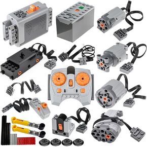 32Pcs Power-Function Kits Set Compatible with Major Brand M/L/XL/Servo Train-Motor-Set Technic-Parts Pieces IR Receiver Adjustable Speed Remote-Control AA/AAA Battery Box Switch Light Extension Wire