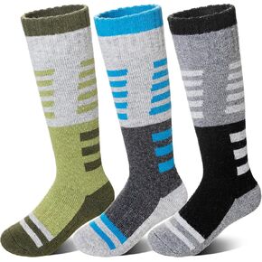 Velice Kids Merino Wool Ski Socks 3 Pairs Boys Girls Thermal Thick Warm Winter Cozy Boot Socks for Skiing Snowboarding