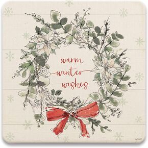 CoasterStone Absorbent Coaster Drinks Modern Farmhouse Christmas IV, 4.25 Inches Wide, Set of Four