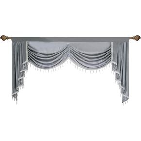 Luxury Valances for Living Room with Beads Crystals Grey Waterfall Swag Waterfull Valance Bedroom Dining Room Curtains Tulle Kitchen Large Window Vertical Blinds Door Rod Pocket 1 Panel(98in, Grey)