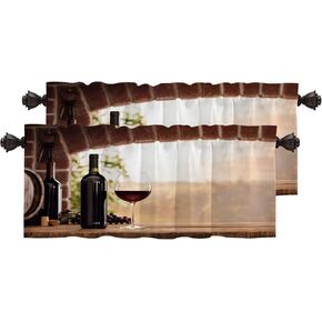 Red Wine Sunset Kitchen Valances Window Curtain, Red Wine Bottle Glass Grapes Winery Wines Blackout Decoration Small Window Valances Curtains Drapes for Kitchen Bedroom, 52 X 18 Inch Set of 2