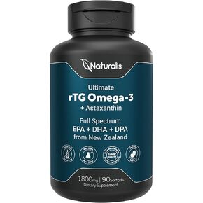 Naturalis Ultimate rTG Omega 3 Fish Oil 1800mg from Wild New Zealand Tuna - Full Spectrum Omega3s EPA, DHA & DPA - Sustainably Sourced, Non-GMO, Gluten Free - 90 Softgels