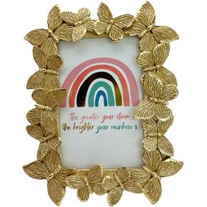 4x6 Antique Gold Butterfly Picture Frame 4 x 6 Glitter Photo Frames with Inspirational Quotes for Tabletop Display and Wall Mount